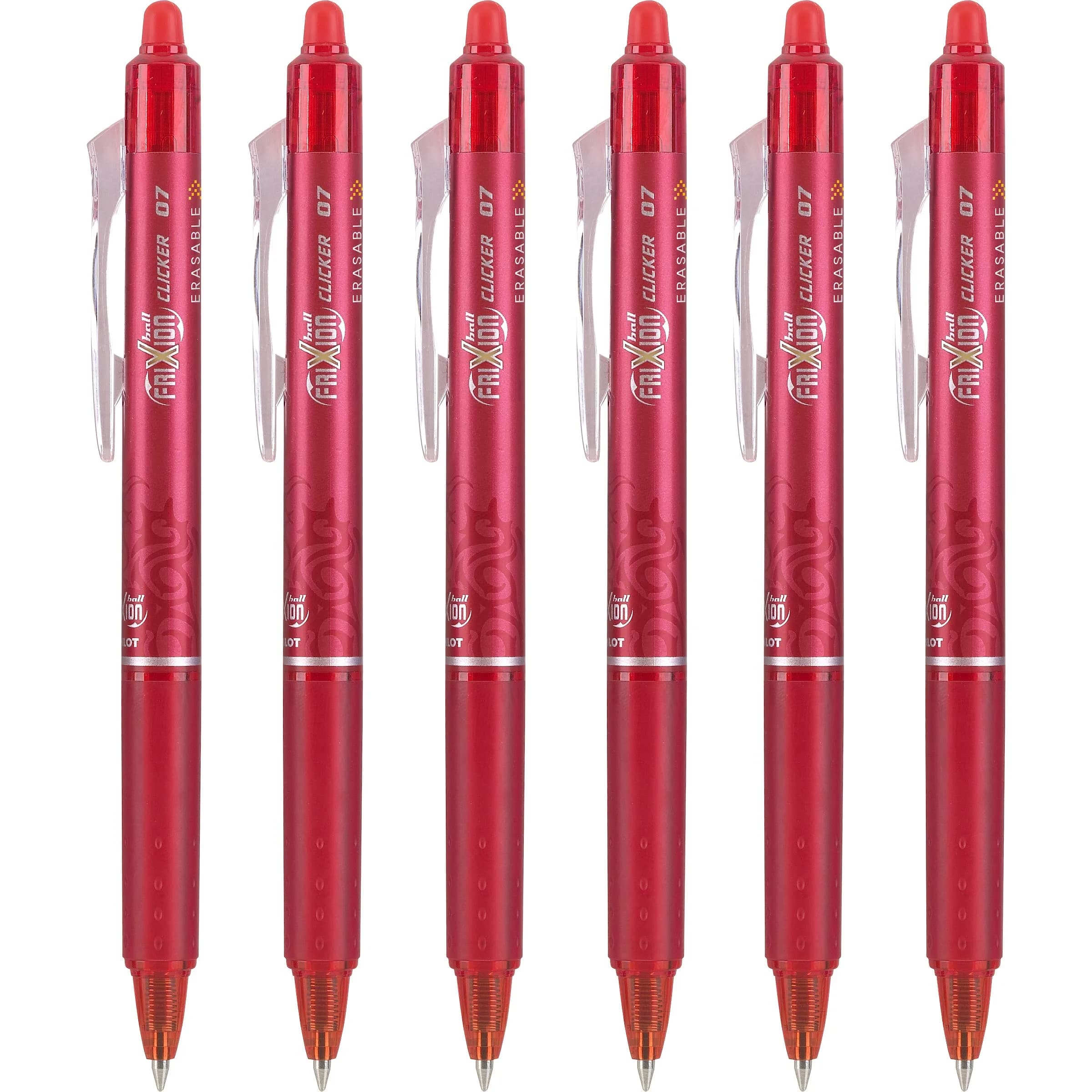 PILOT FriXion Clicker Erasable Gel Pens, Red Ink, 0.7mm Fine Point, 6-Pack | Smooth Ink Flow for Students & Professionals — Red