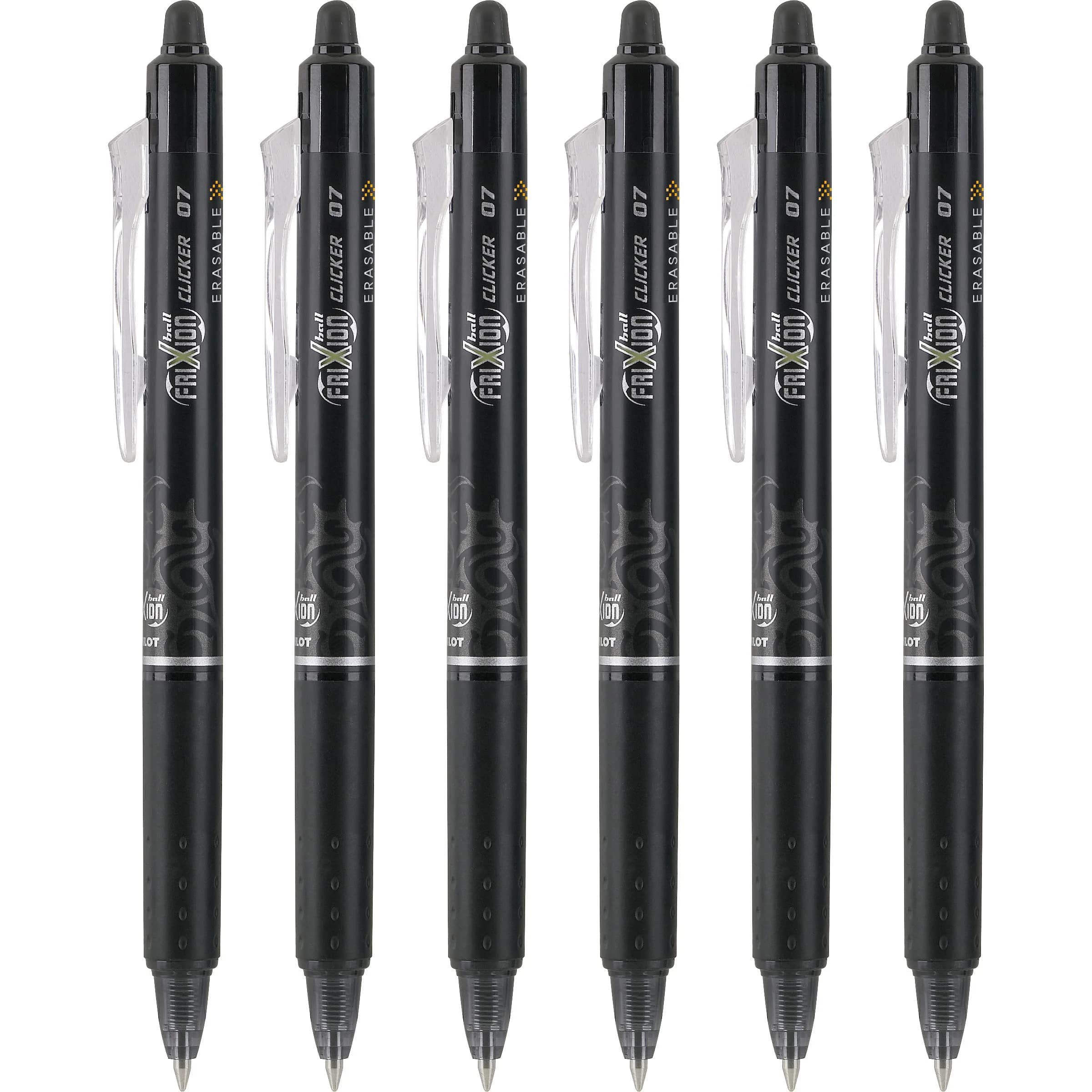 PILOT FriXion Clicker Erasable & Retractable Gel Ink Pens, Fine Point, Black Ink, 6 Count | Smooth, Refillable, Quick Drying — Black