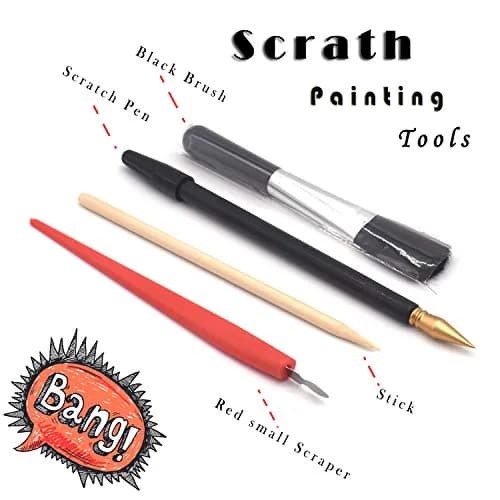 BOTEEN Scratch Rainbow Painting Art Paper Kit with 4 Tools, 40.5cm x 28.5cm (16''x11'') | City Night View & Blank Boards thumbnail 7