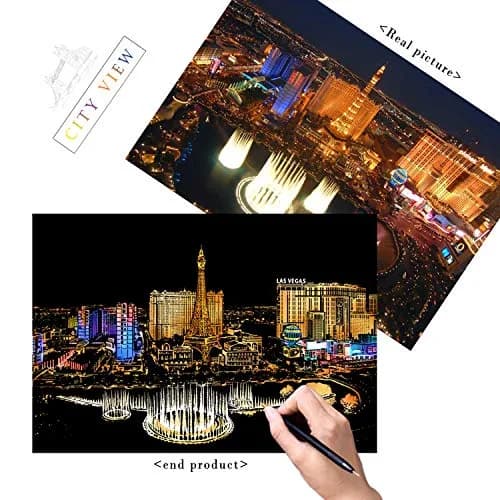 BOTEEN Scratch Rainbow Painting Art Paper Kit with 4 Tools, 40.5cm x 28.5cm (16''x11'') | City Night View & Blank Boards thumbnail 4