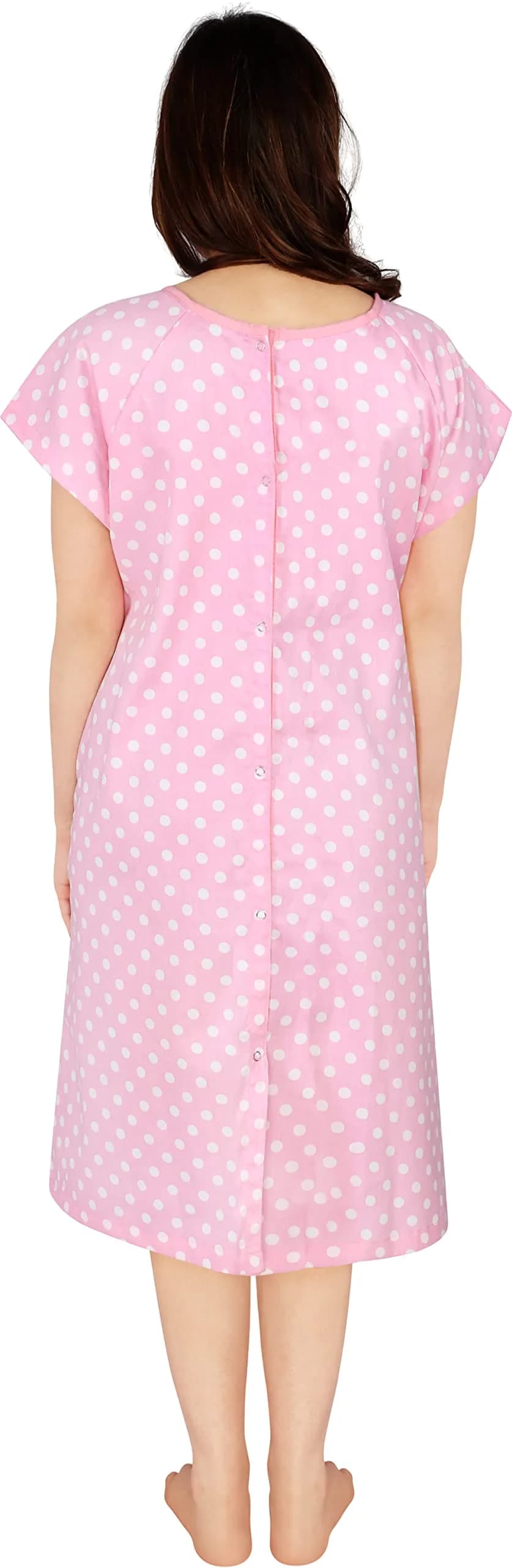 Utopia Care Women's Hospital Gown Polkadots Pink Small-Medium | Easy Access Snap Front & Back - view 4