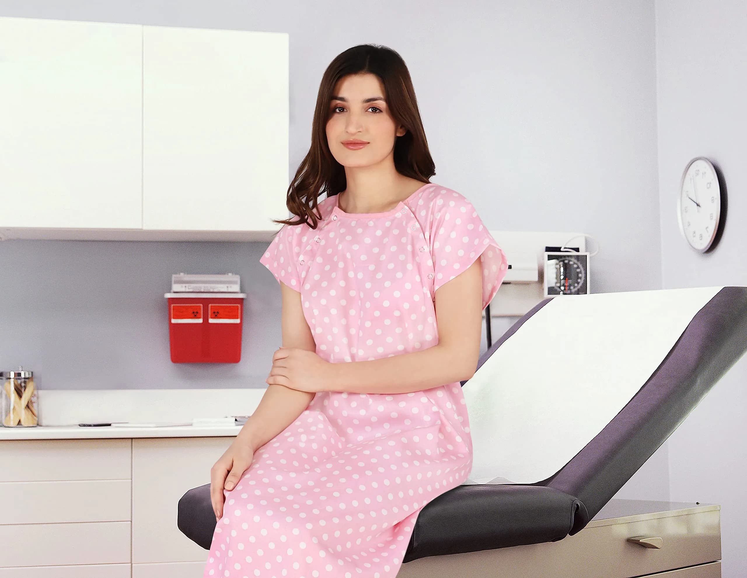 Utopia Care Women's Hospital Gown Polkadots Pink Small-Medium | Easy Access Snap Front & Back - view 6