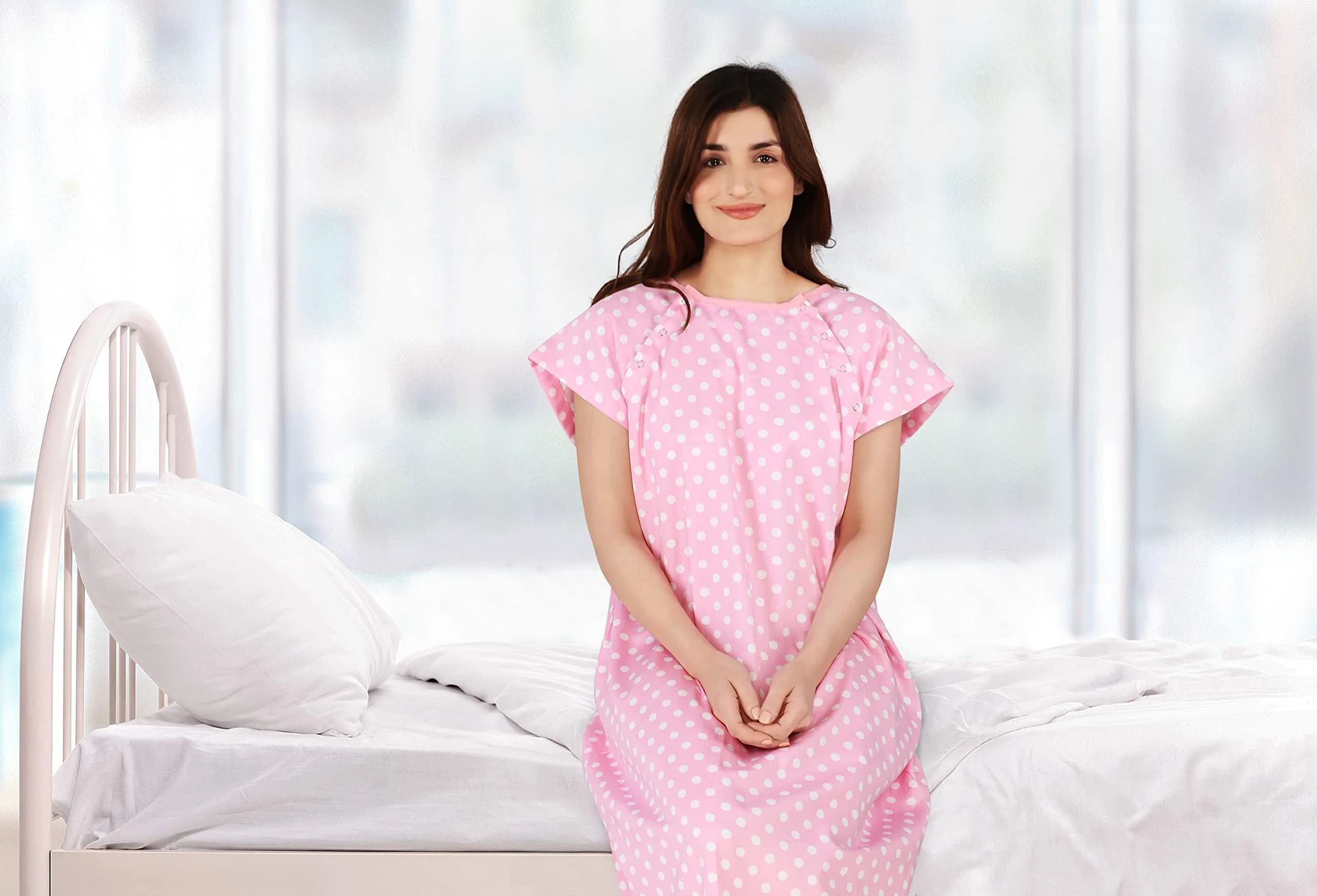 Utopia Care Women's Hospital Gown Polkadots Pink Small-Medium | Easy Access Snap Front & Back - view 7