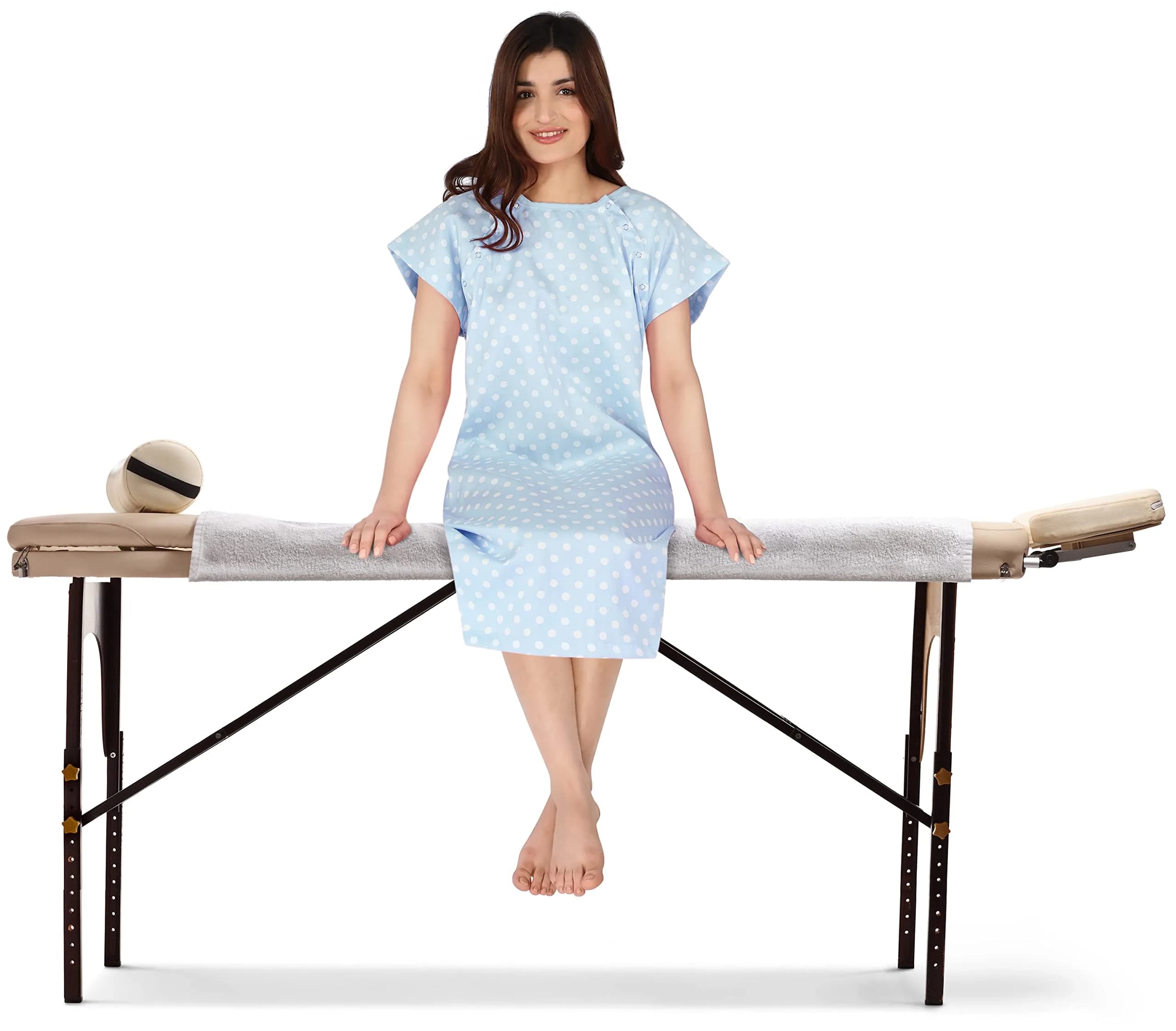 Utopia Care Women's Hospital Gown Polkadots Blue Large-X-Large | Front & Back Snap Access for Exams & Breastfeeding - view 5