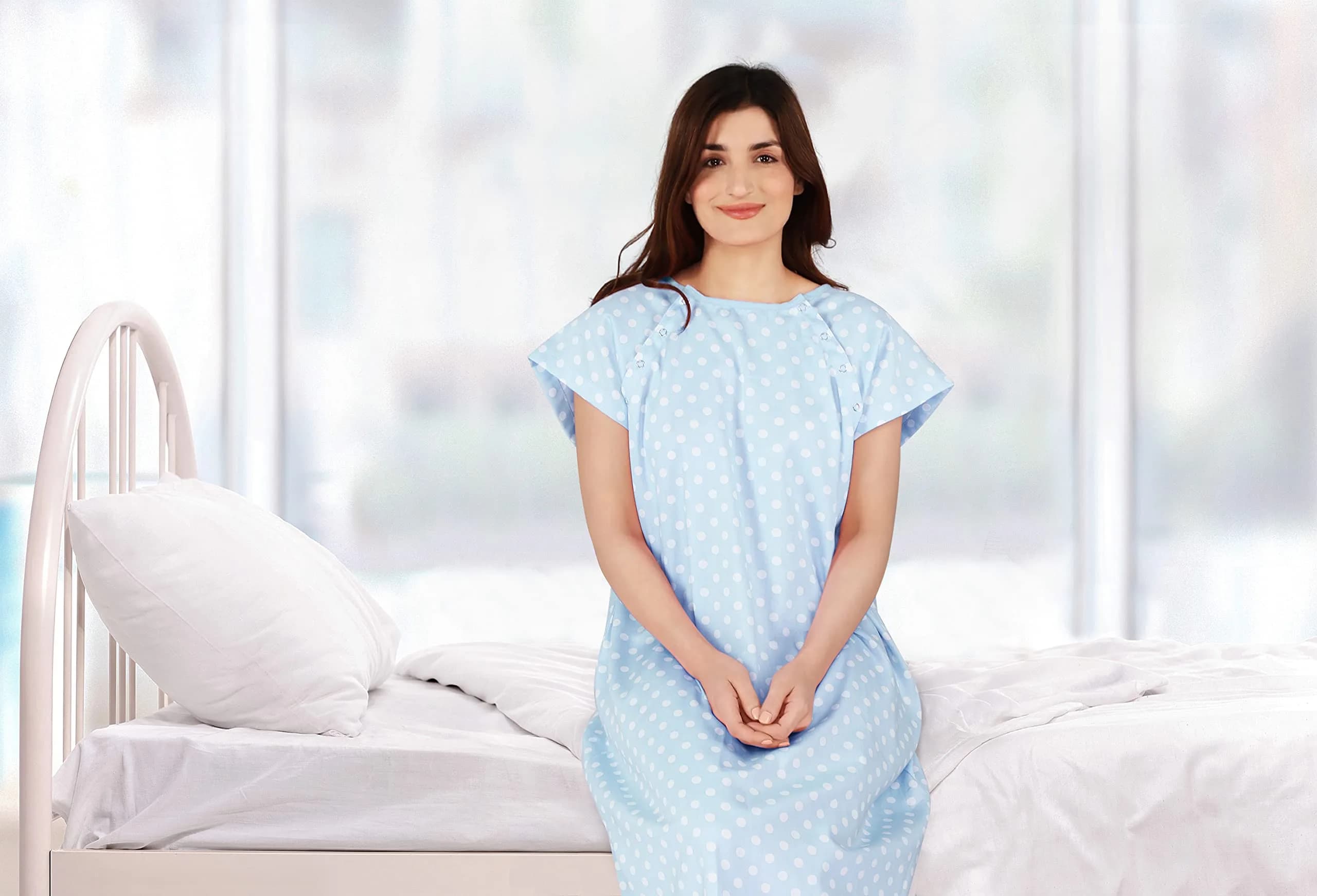 Utopia Care Women's Hospital Gown Polkadots Blue Large-X-Large | Front & Back Snap Access for Exams & Breastfeeding - view 7