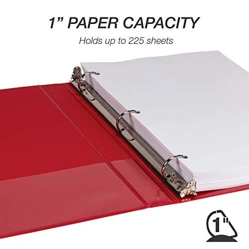 Samsill Red 1 Inch D-Ring Binder (4 Pack) | Holds 225 Pages, Clear View Cover, Recycled Chipboard thumbnail 3