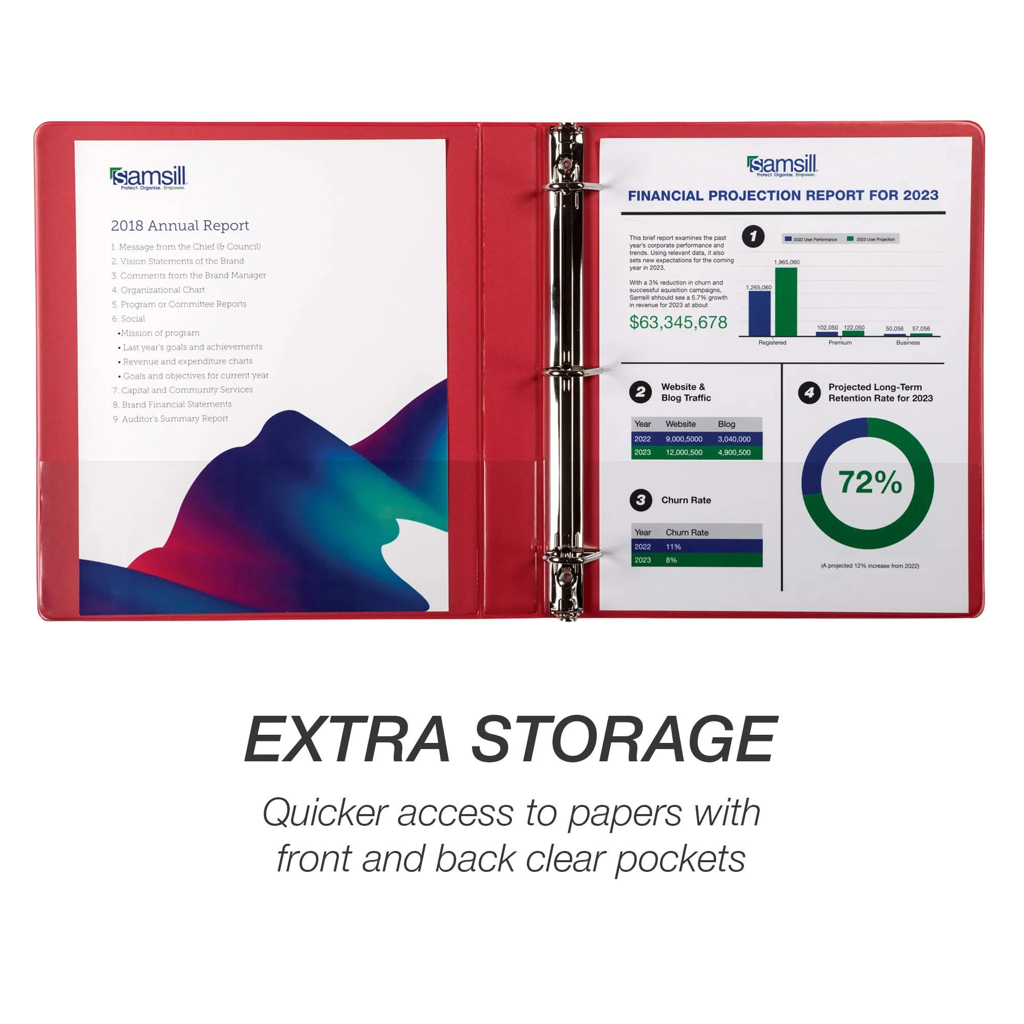 Samsill Red 1 Inch D-Ring Binder (4 Pack) | Holds 225 Pages, Clear View Cover, Recycled Chipboard - view 4