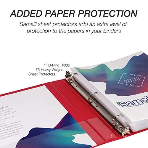 Samsill Red 1 Inch D-Ring Binder (4 Pack) | Holds 225 Pages, Clear View Cover, Recycled Chipboard thumbnail 6