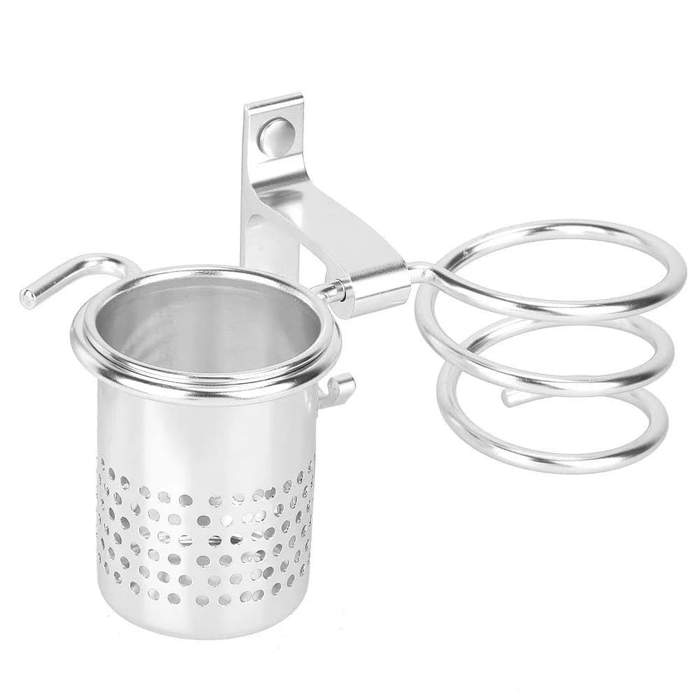 ZJchao Space Aluminum Hair Dryer Holder with Spiral Stand & Storage Cup | Wall Mounted Organizer for Bathroom - main product image