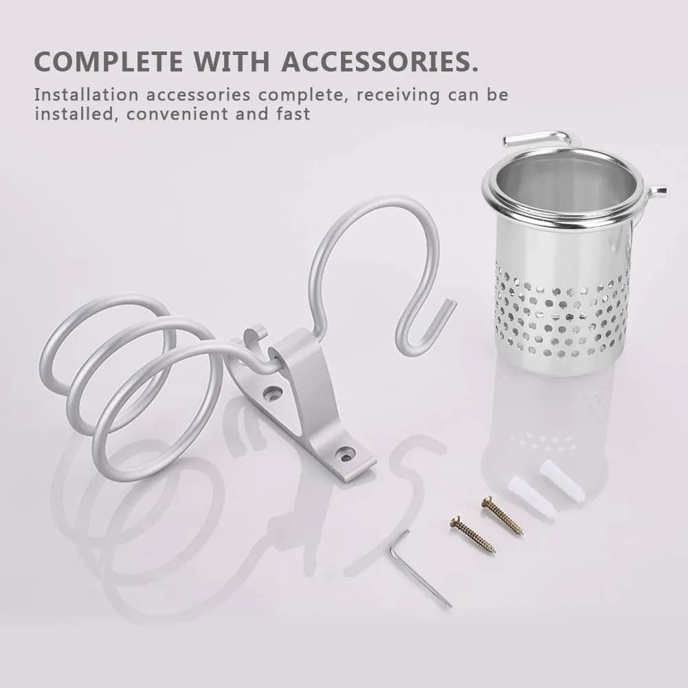 ZJchao Space Aluminum Hair Dryer Holder with Spiral Stand & Storage Cup | Wall Mounted Organizer for Bathroom - view 6