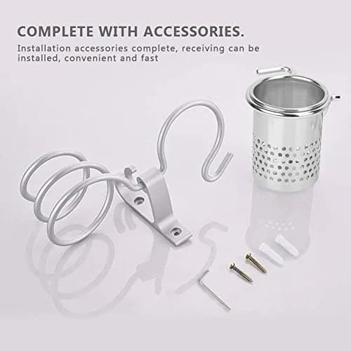 ZJchao Space Aluminum Hair Dryer Holder with Spiral Stand & Storage Cup | Wall Mounted Organizer for Bathroom thumbnail 6