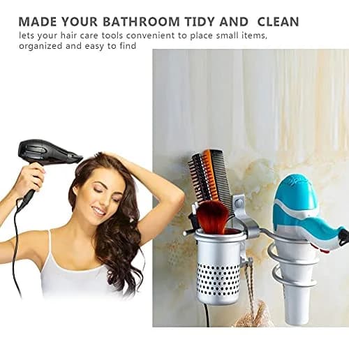 ZJchao Space Aluminum Hair Dryer Holder with Spiral Stand & Storage Cup | Wall Mounted Organizer for Bathroom thumbnail 2