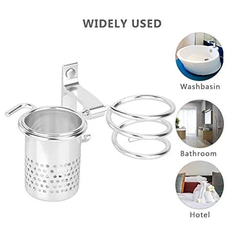 ZJchao Space Aluminum Hair Dryer Holder with Spiral Stand & Storage Cup | Wall Mounted Organizer for Bathroom thumbnail 3
