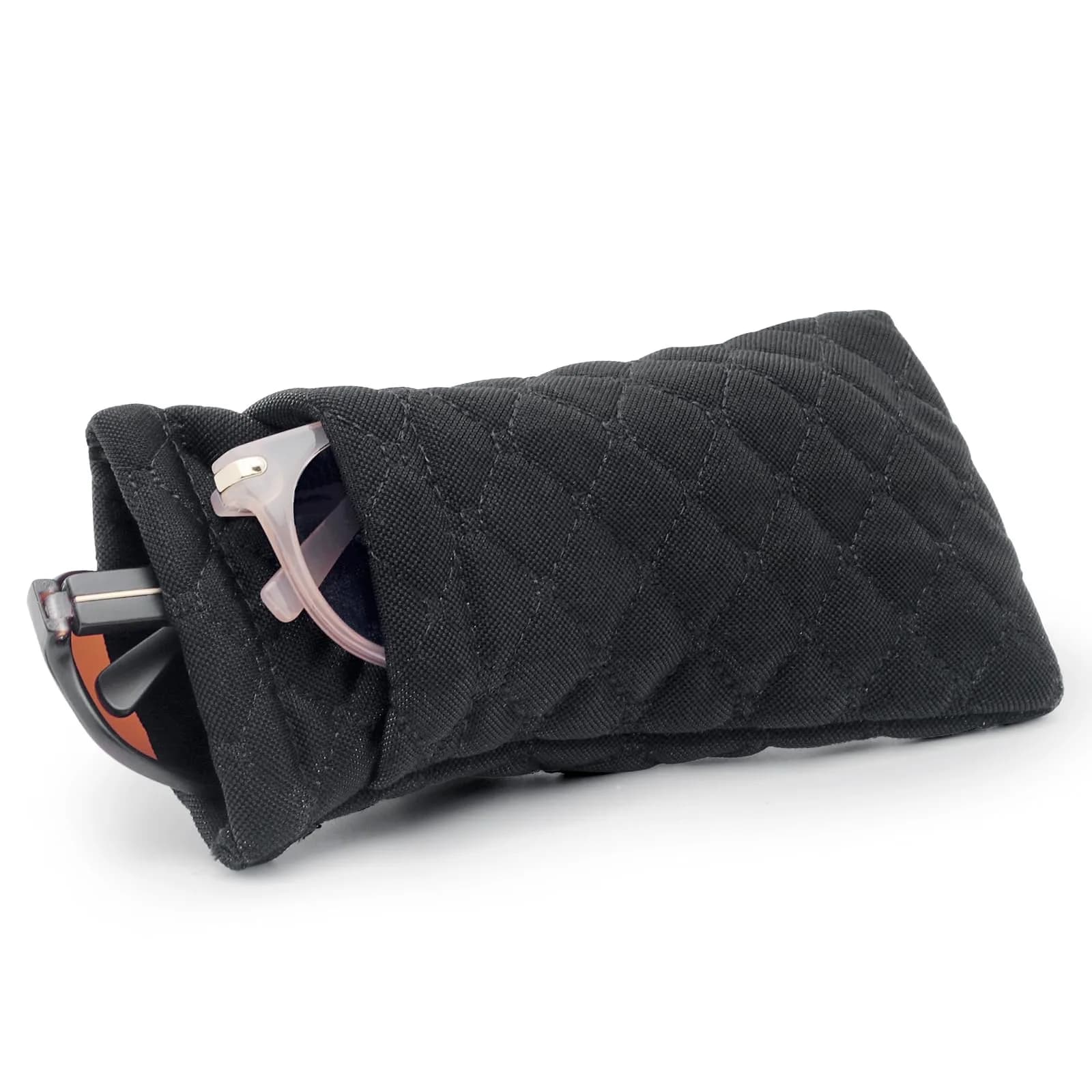 Face Shadow Double Eyeglass Pouch Large Squeeze Top Microfiber Soft Glasses Case with Cleaning Cloth | Holds Two Pairs - main product image