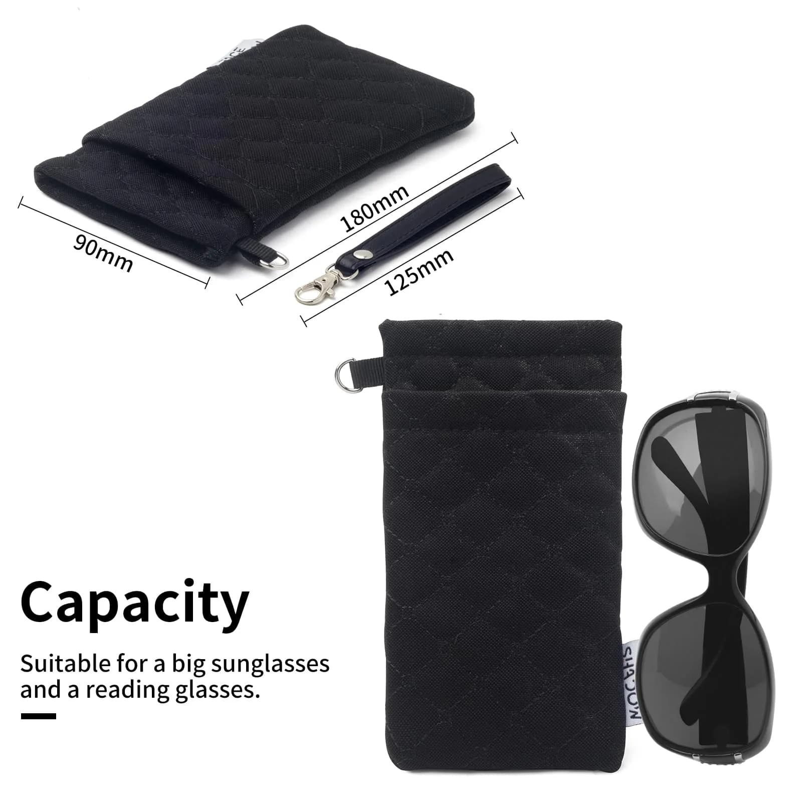 Face Shadow Double Eyeglass Pouch Large Squeeze Top Microfiber Soft Glasses Case with Cleaning Cloth | Holds Two Pairs - view 3