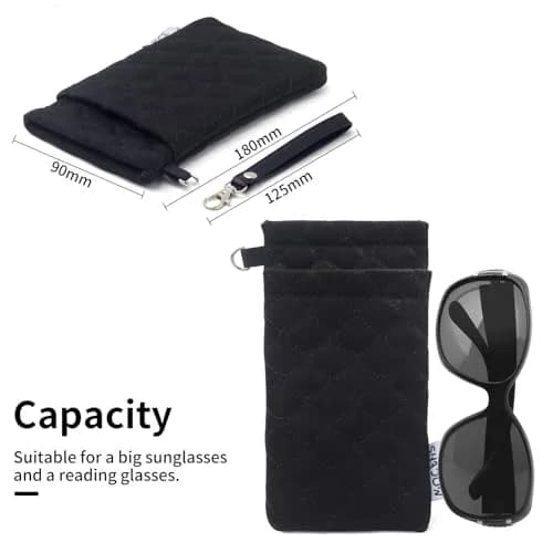 Face Shadow Double Eyeglass Pouch Large Squeeze Top Microfiber Soft Glasses Case with Cleaning Cloth | Holds Two Pairs thumbnail 3