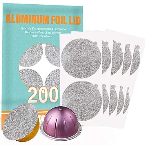 CAPMESSO Aluminum Foil Lids for Nespresso Vertuo Pods, 200 Count | Reusable Coffee Filter for Rich Brews thumbnail 1