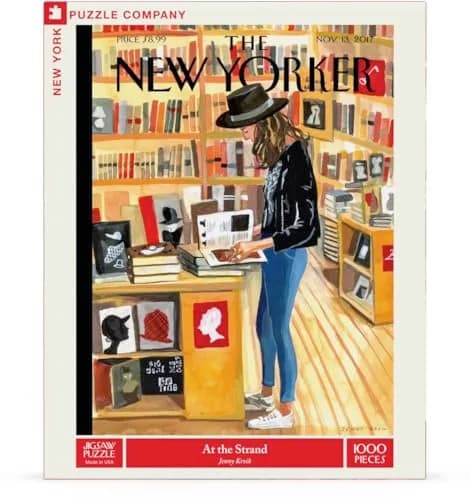 New York Puzzle Company - New Yorker At the Strand - 1000 Piece Jigsaw Puzzle for Adults by Jenny Kroik | Challenging, USA-made puzzle for book lovers thumbnail 3