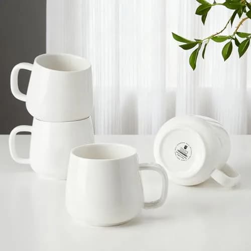 Teocera White Porcelain Coffee Mugs Set of 4 - 12oz (355ml) | Chip-Resistant Ceramic Cups with Ergonomic Handle thumbnail 1