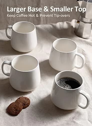 Teocera White Porcelain Coffee Mugs Set of 4 - 12oz (355ml) | Chip-Resistant Ceramic Cups with Ergonomic Handle thumbnail 6