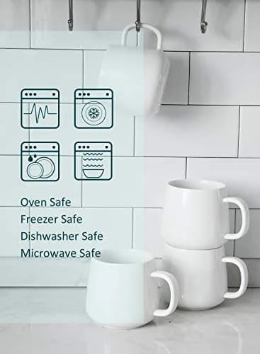 Teocera White Porcelain Coffee Mugs Set of 4 - 12oz (355ml) | Chip-Resistant Ceramic Cups with Ergonomic Handle thumbnail 9