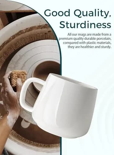 Teocera White Porcelain Coffee Mugs Set of 4 - 12oz (355ml) | Chip-Resistant Ceramic Cups with Ergonomic Handle thumbnail 5