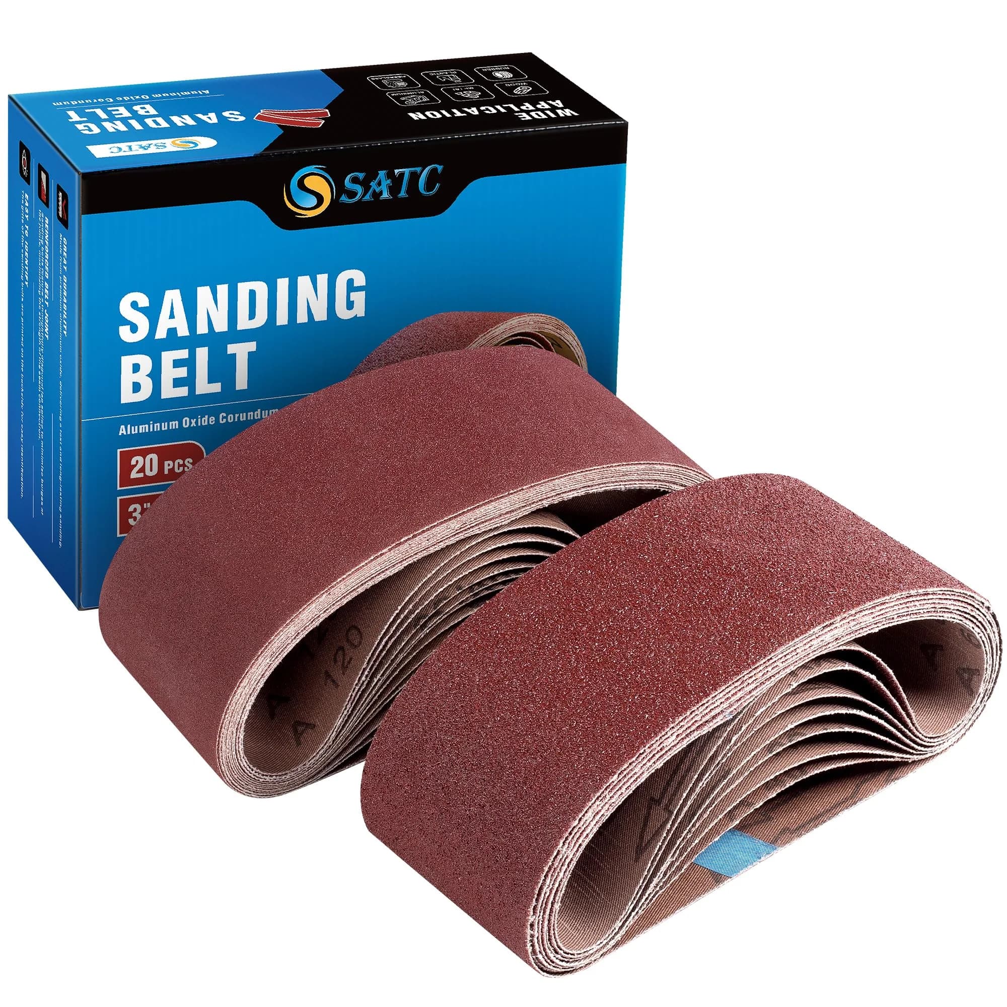 S SATC 3x18 Inch Sanding Belts 20-Pack | Aluminum Oxide Grit Assortment for Wood & Metal - main product image