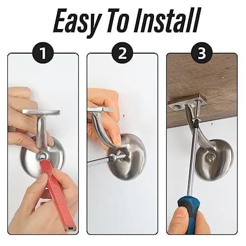 HOME MASTER HARDWARE Hand Rail Brackets for Stairs, Brushed Stainless Steel | Heavy Duty Support for Indoor & Outdoor Use thumbnail 7