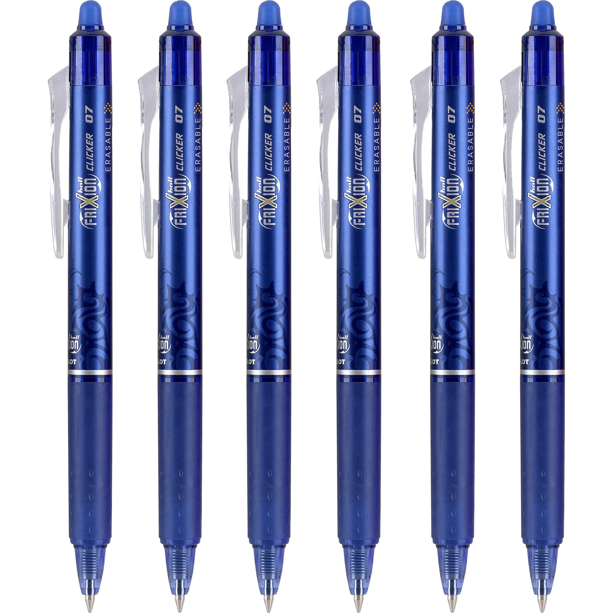 Pilot FriXion Clicker Erasable Gel Pens, Fine Point (0.7mm), Blue Ink, 6-Pack | Smooth Writing for Students & Office — Blue