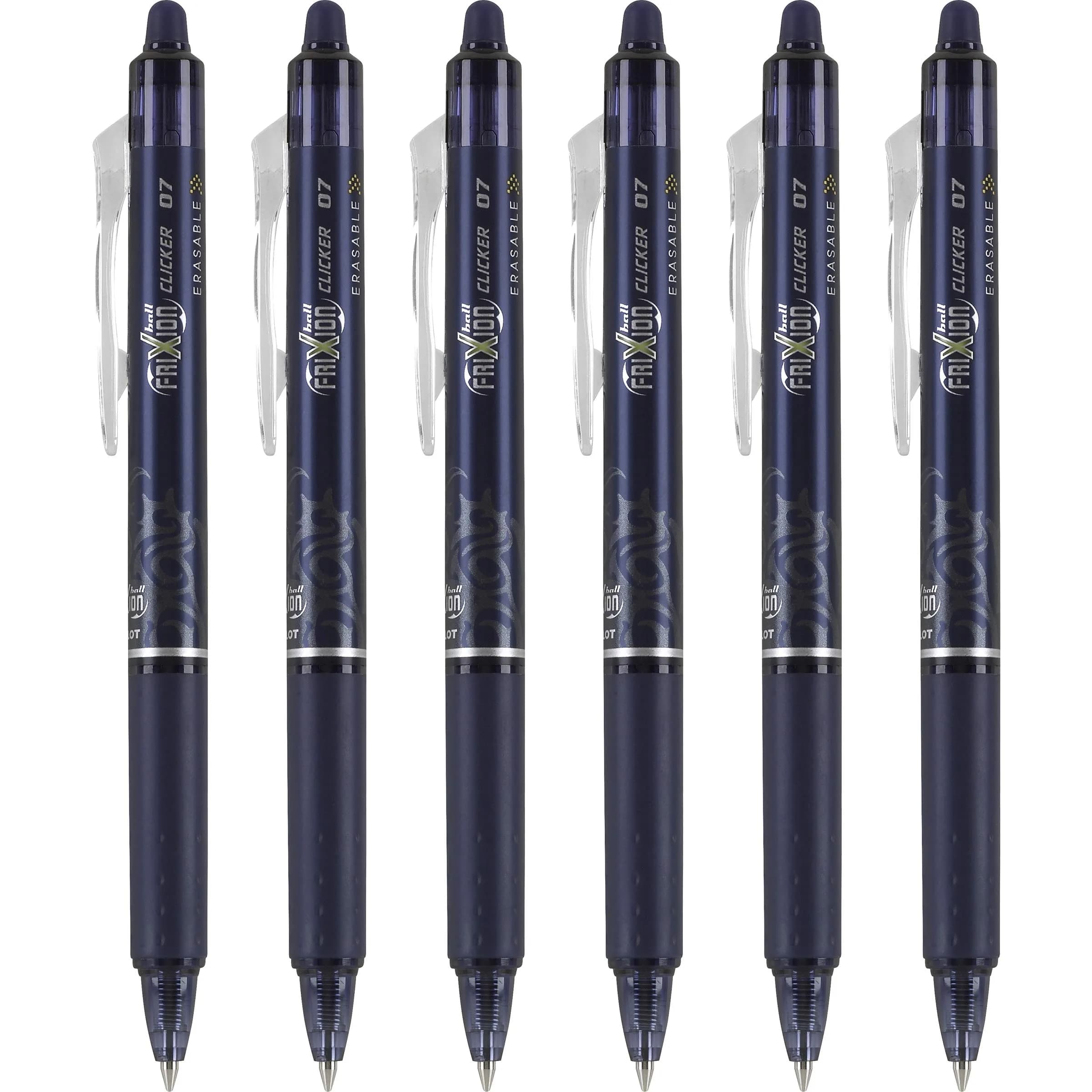 Pilot FriXion Clicker Erasable Gel Pens, Fine Point (0.7mm), Navy Ink, 6-Pack | Smooth Writing for School, Journaling, Office — Navy