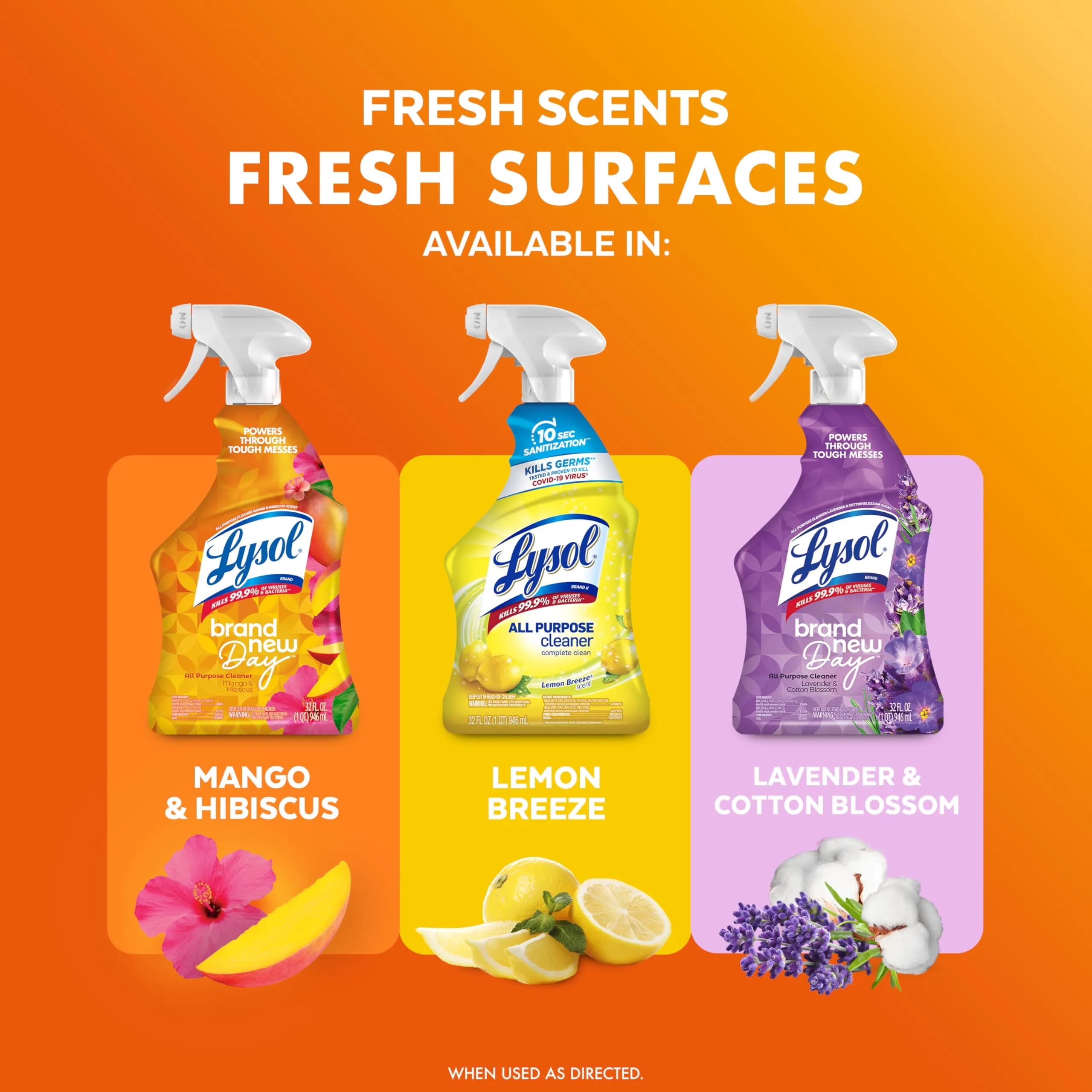 Lysol All Purpose Cleaner Spray, Mango & Hibiscus Scent, 32 Fl Oz Bottle | Kills 99.9% of Viruses & Bacteria - view 7