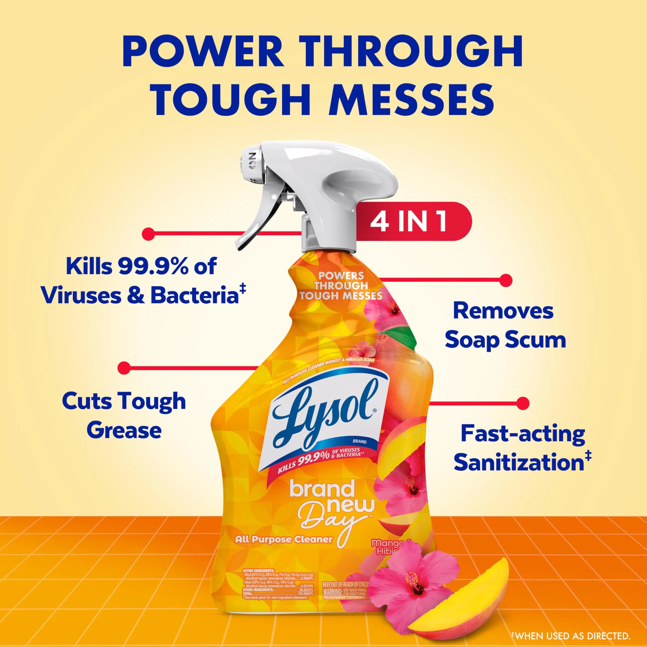 Lysol All Purpose Cleaner Spray, Mango & Hibiscus Scent, 32 Fl Oz Bottle | Kills 99.9% of Viruses & Bacteria - view 2