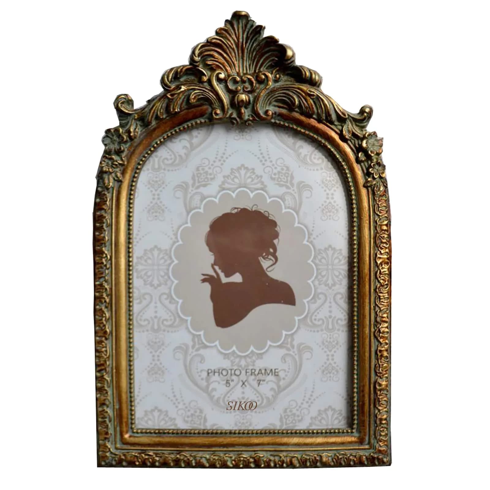 SIKOO Vintage 5x7 Picture Frame Antique Ornate Bronze Gold | Resin with Glass Front — Bronze Gold
