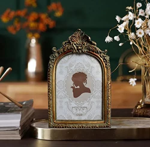 SIKOO Vintage 5x7 Picture Frame Antique Ornate Bronze Gold | Resin with Glass Front thumbnail 4