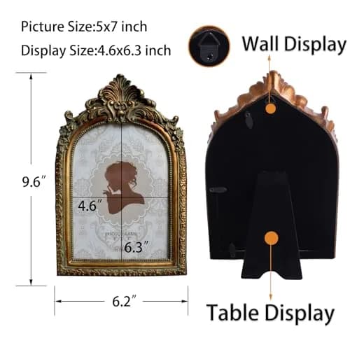SIKOO Vintage 5x7 Picture Frame Antique Ornate Bronze Gold | Resin with Glass Front thumbnail 3