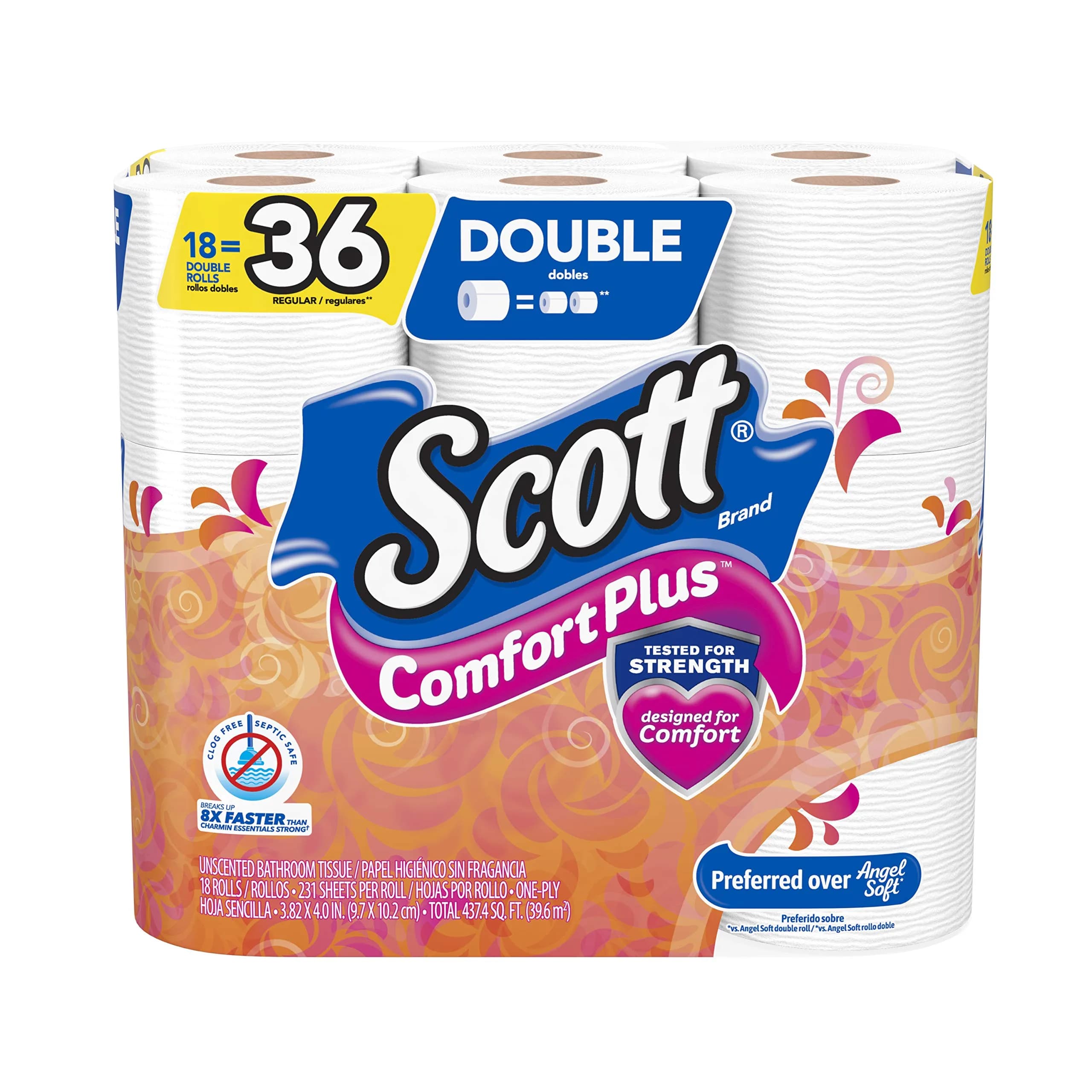 Scott ComfortPlus Toilet Paper Double Roll, 18 Count | FSC Certified Bath Tissue - main product image