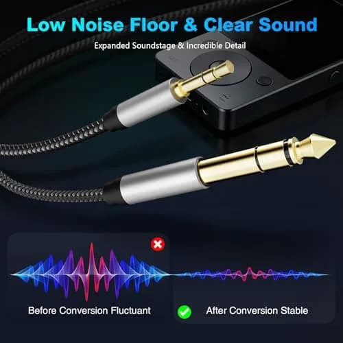 Jelly Tang 3.5mm to 6.35mm Audio Cable 3M (10Ft) | Gold-Plated Connectors, Nylon Braided Stereo Cable for Amplifiers & Home Theater thumbnail 4