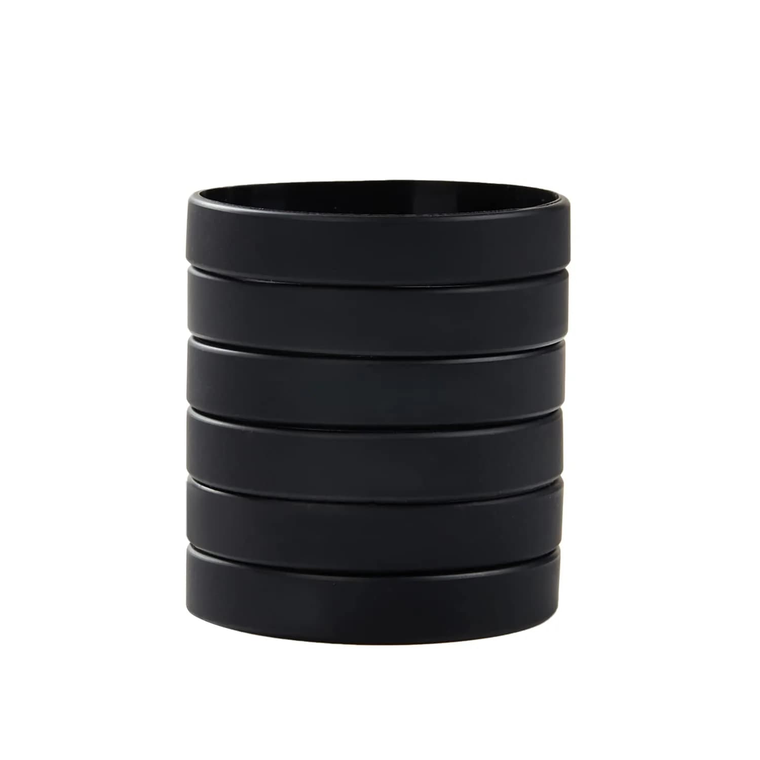 BRANDWINLITE Black Silicone Bracelets 6pcs (202mm / 8") | Unisex Adult Size, Latex-Free, Waterproof — 6pcs/Black