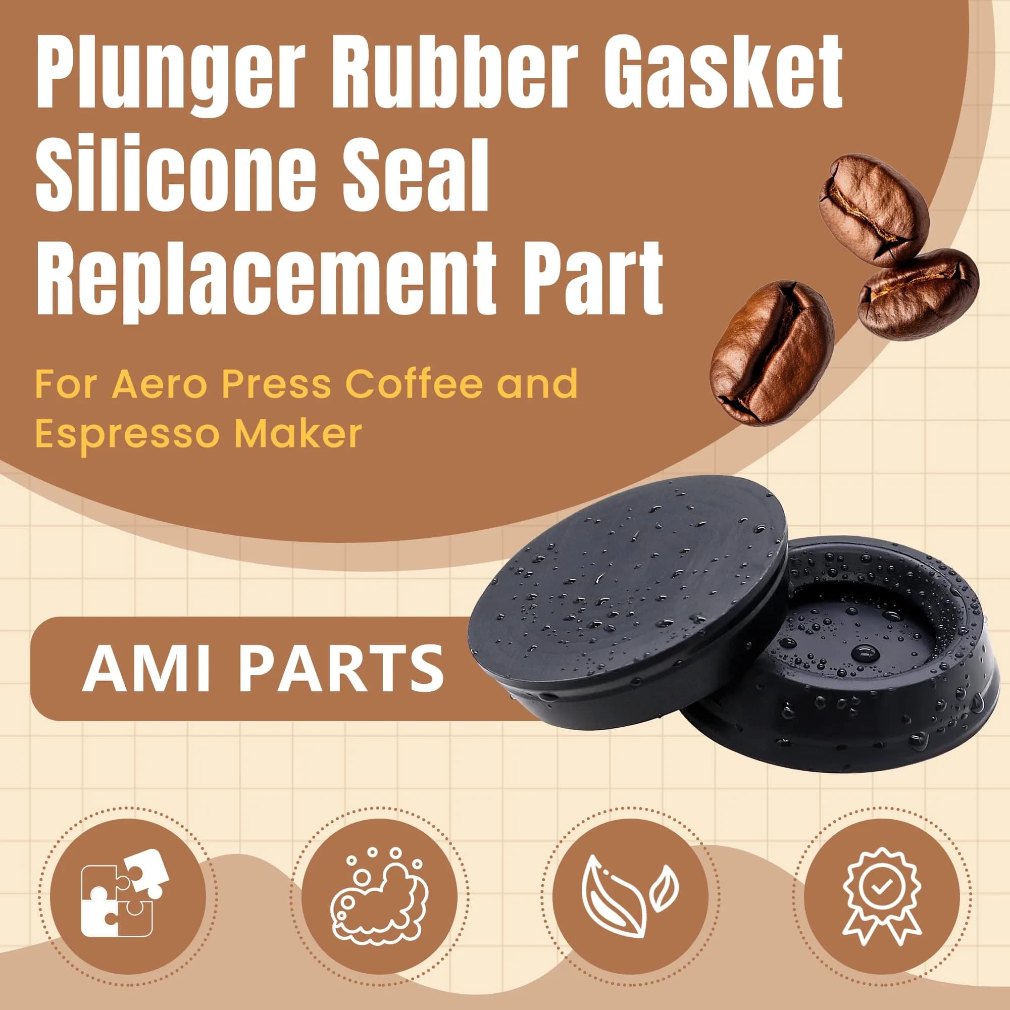 AMI PARTS Plunger Rubber Gasket Replacement Part for AeroPress Coffee Maker (2-Pack, Black) | Restores Smooth Plunging Action - view 2
