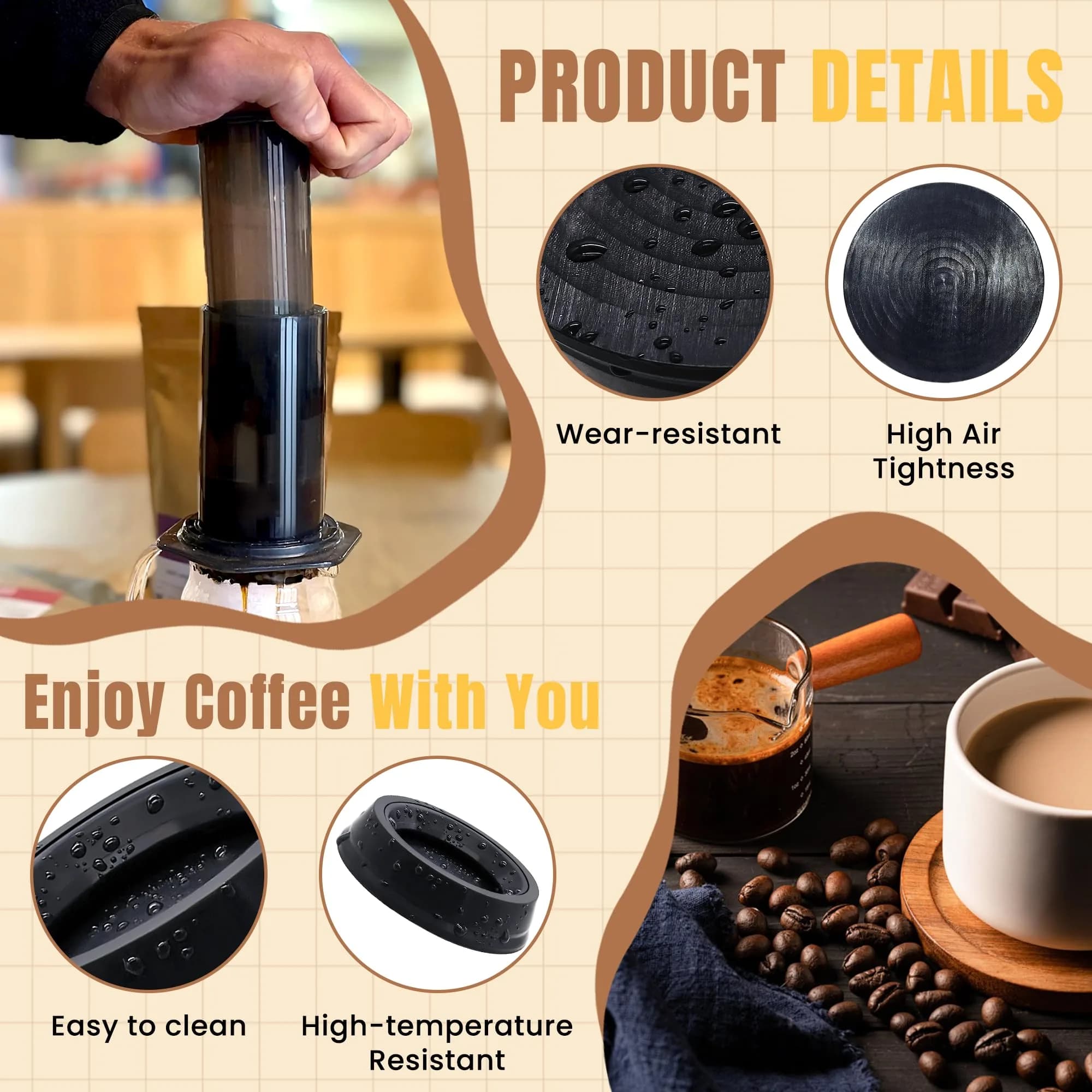 AMI PARTS Plunger Rubber Gasket Replacement Part for AeroPress Coffee Maker (2-Pack, Black) | Restores Smooth Plunging Action - view 4