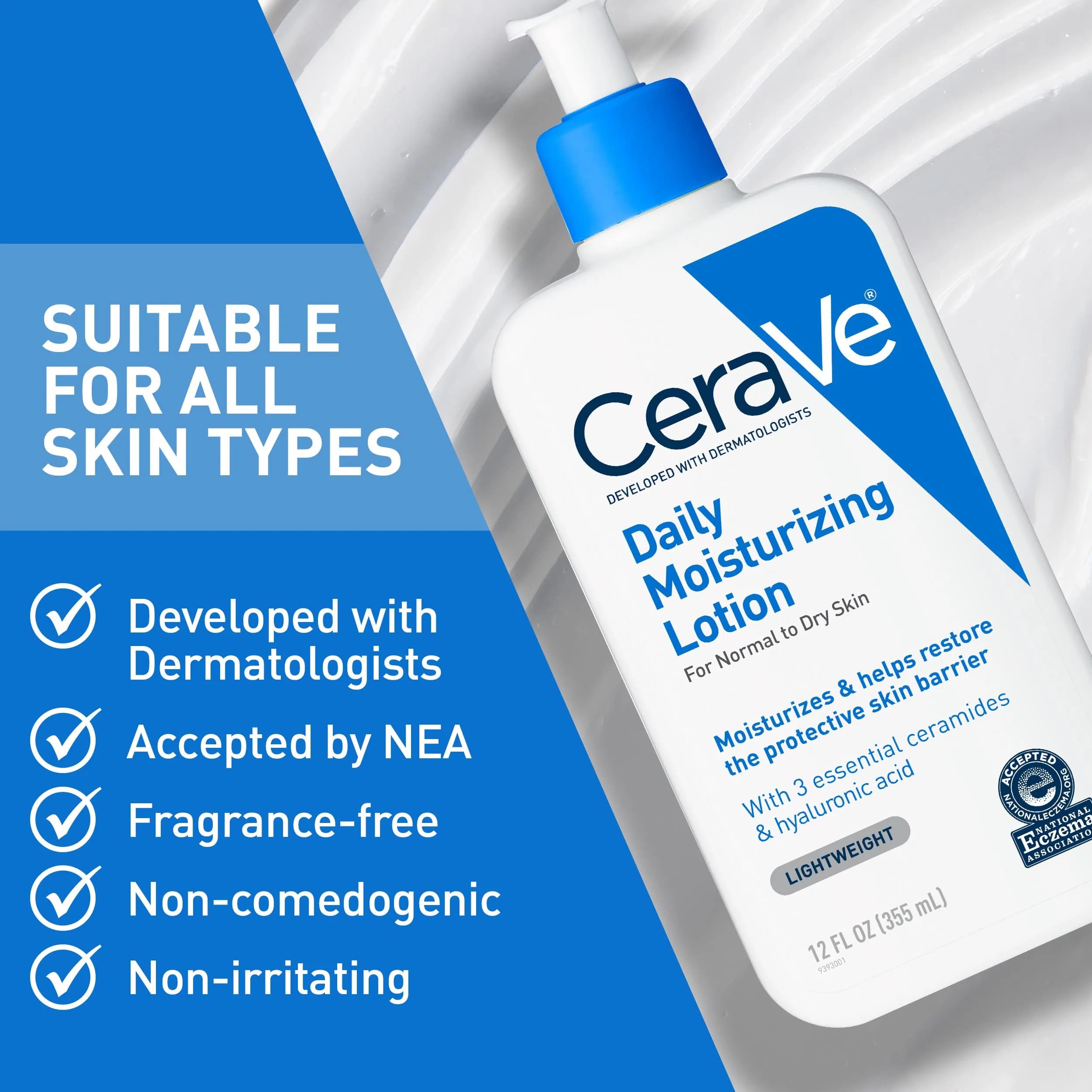 CeraVe Daily Moisturizing Lotion for Dry Skin, Fragrance-Free, Oil-Free Face & Body Moisturizer, 19 Ounce (Pack of 1) - view 5