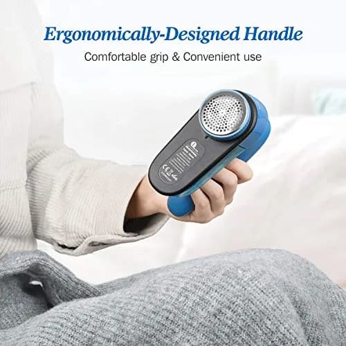 BEAUTURAL Fabric Shaver and Lint Remover, Sweater Defuzzer with 2-Speeds, 2 Replaceable Stainless Steel Blades, Battery Operated, Remove Clothes Fuzz, Lint Balls, Pills, Bobbles (Tufts Blue) thumbnail 4