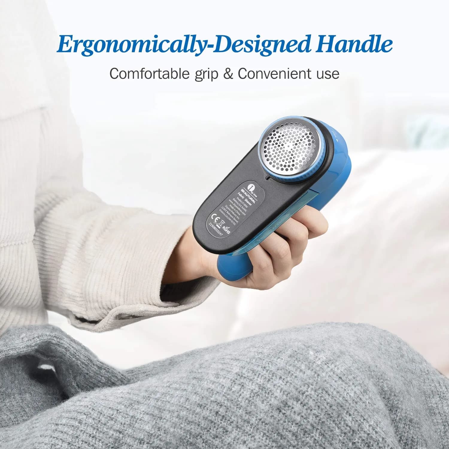 BEAUTURAL Fabric Shaver and Lint Remover, Sweater Defuzzer with 2-Speeds, 2 Replaceable Stainless Steel Blades, Battery Operated, Remove Clothes Fuzz, Lint Balls, Pills, Bobbles (Tufts Blue) - view 4