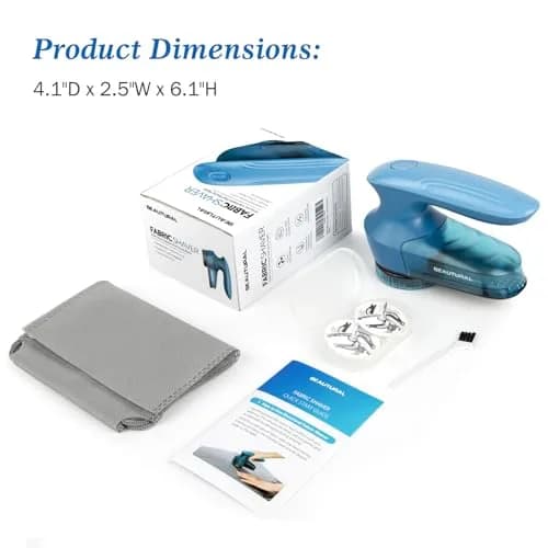 BEAUTURAL Fabric Shaver and Lint Remover, Sweater Defuzzer with 2-Speeds, 2 Replaceable Stainless Steel Blades, Battery Operated, Remove Clothes Fuzz, Lint Balls, Pills, Bobbles (Tufts Blue) thumbnail 7