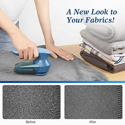 BEAUTURAL Fabric Shaver and Lint Remover, Sweater Defuzzer with 2-Speeds, 2 Replaceable Stainless Steel Blades, Battery Operated, Remove Clothes Fuzz, Lint Balls, Pills, Bobbles (Tufts Blue) thumbnail 2