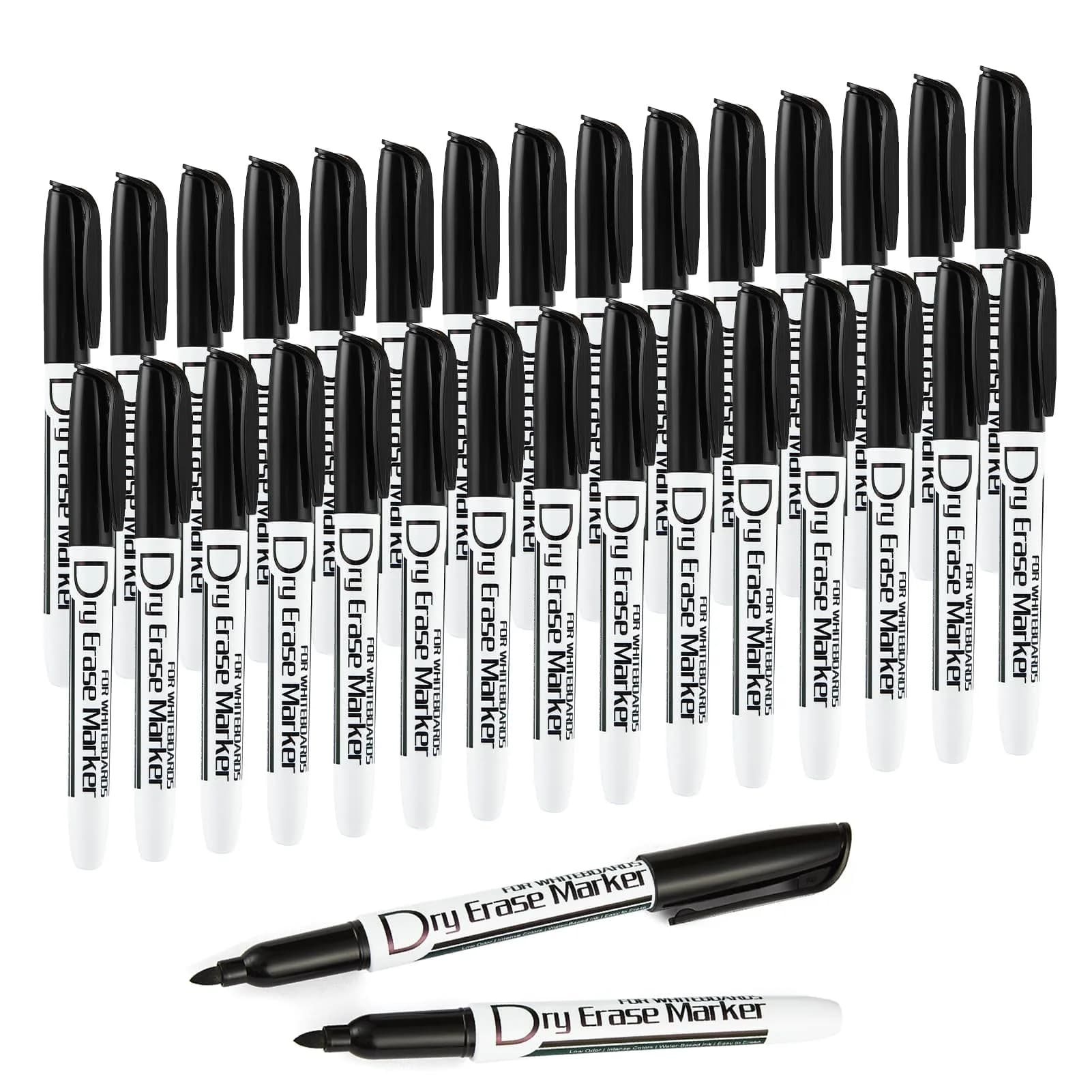 Volcanics Black Dry Erase Markers, Fine Tip, 30 Pack | Low Odor, Water-Based Ink - main product image