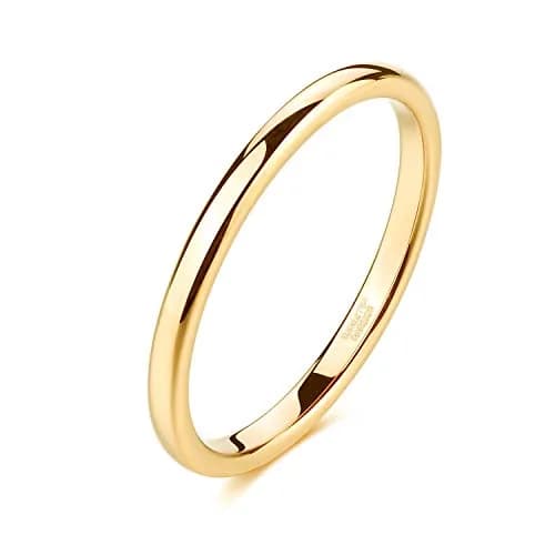 TRUMIUM 2mm 24K Gold Plated Tungsten Ring for Women Size 5 | Scratch-Resistant, Hypoallergenic, Classic Dome Design thumbnail 1