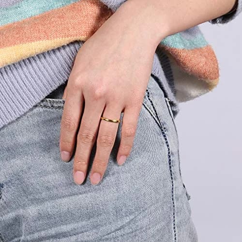 TRUMIUM 2mm 24K Gold Plated Tungsten Ring for Women Size 5 | Scratch-Resistant, Hypoallergenic, Classic Dome Design thumbnail 5