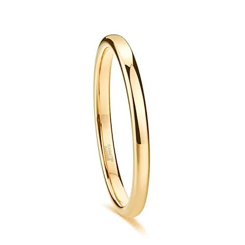 TRUMIUM 2mm 24K Gold Plated Tungsten Ring for Women Size 5 | Scratch-Resistant, Hypoallergenic, Classic Dome Design thumbnail 2