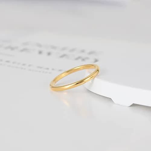 TRUMIUM 2mm 24K Gold Plated Tungsten Ring for Women Size 5 | Scratch-Resistant, Hypoallergenic, Classic Dome Design thumbnail 3